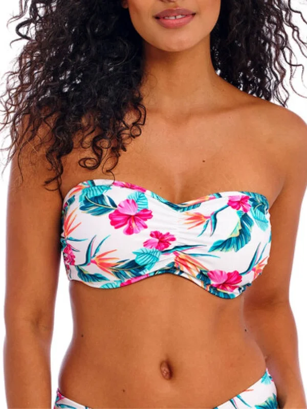 swimwear team swimming -Palm Paradise Bandeau Bikini Top - White