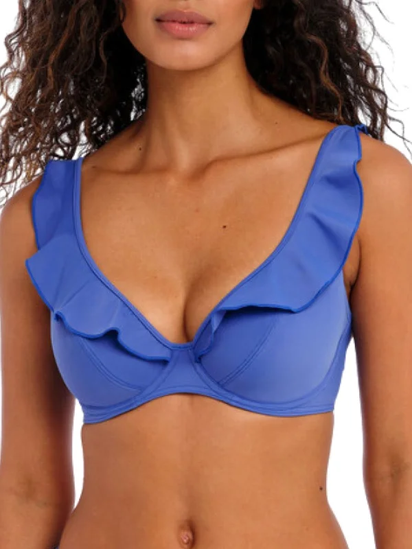 swimwear vibrant colors -Jewel Cove High Apex Bikini Top - Plain Azure