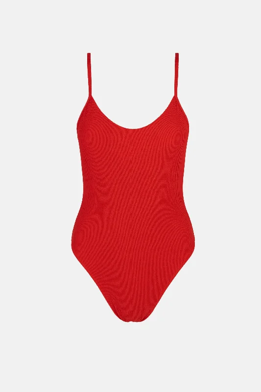 swimwear sports buffs -Essential Rib Minimal One Piece Cherry