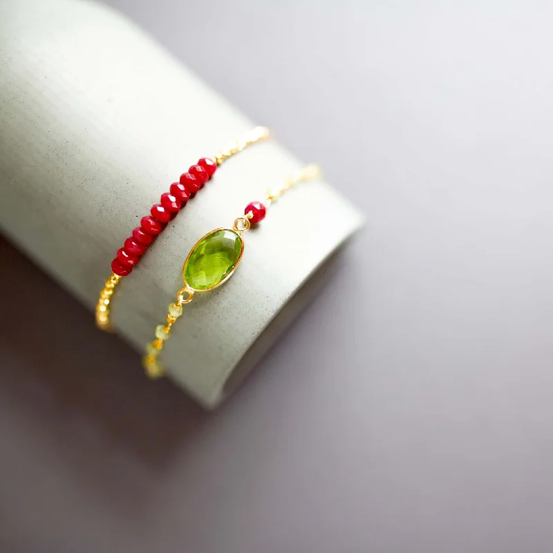 High Performance Sports Bra for Athletes -Bracelet Stacking Set: Peridot Quartz & Red Jade