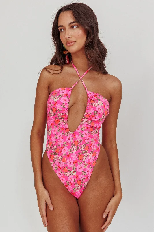 swimwear swim lovers -Theia Halterneck One Peice Swimsuit Pink Floral