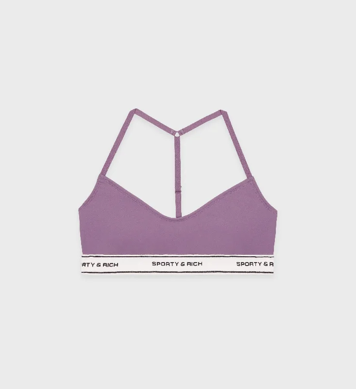 Purple Medium Support Sports Bra for Gym -SR Bold Sports Bralette - Eggplant/Off White