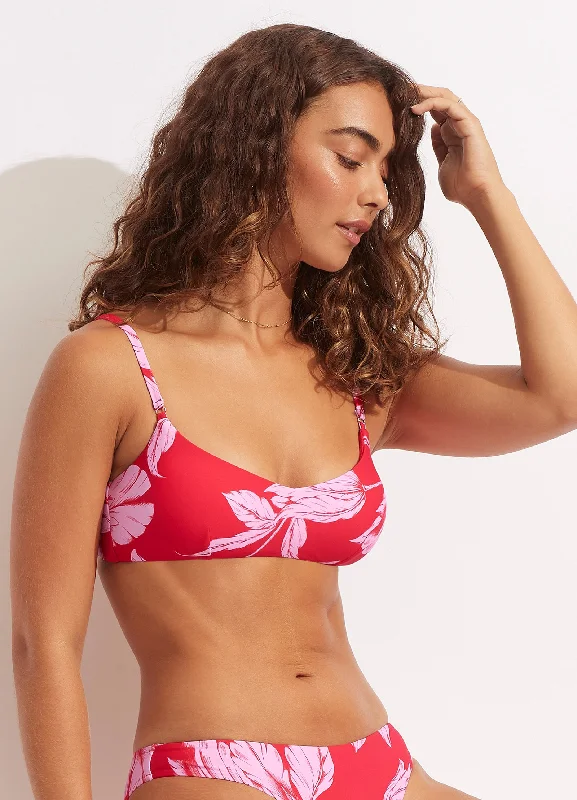 Orange Slim Fit Sports Bra for Youth -Fleur de Bloom Bralette - Chilli Red