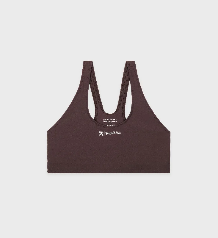 Yellow Sports Bra for Visibility -Runner Script Sports Bra - Chocolate/White