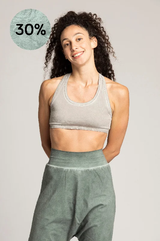 Polyester White Sports Bra for Strength -Stonewash Racer-Back Bra