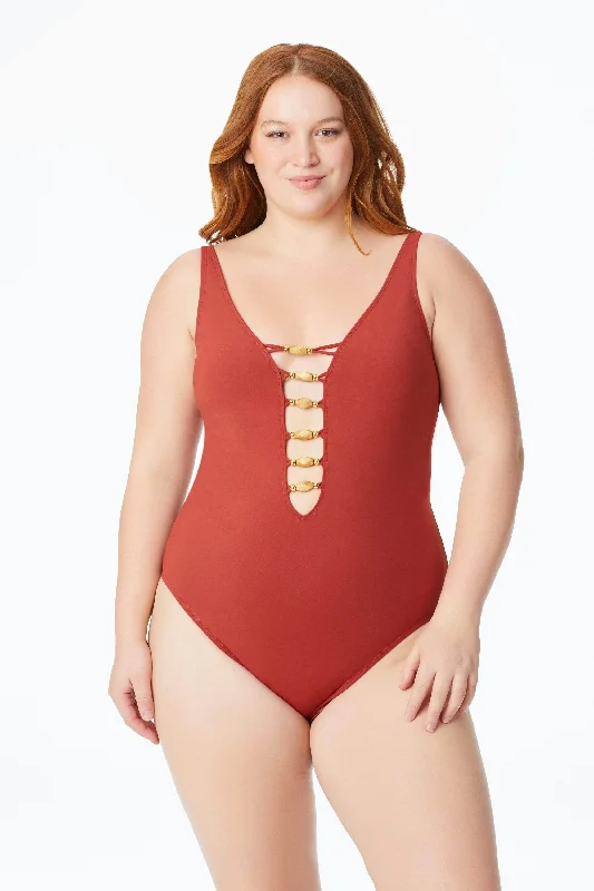 swimwear sports fans -Bleu Rod Beattie Plus Paradise Found Sienna Lace Down One Piece