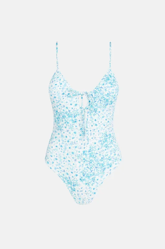 swimwear casual fitness -Serenity Floral Tie Front One Piece Blue