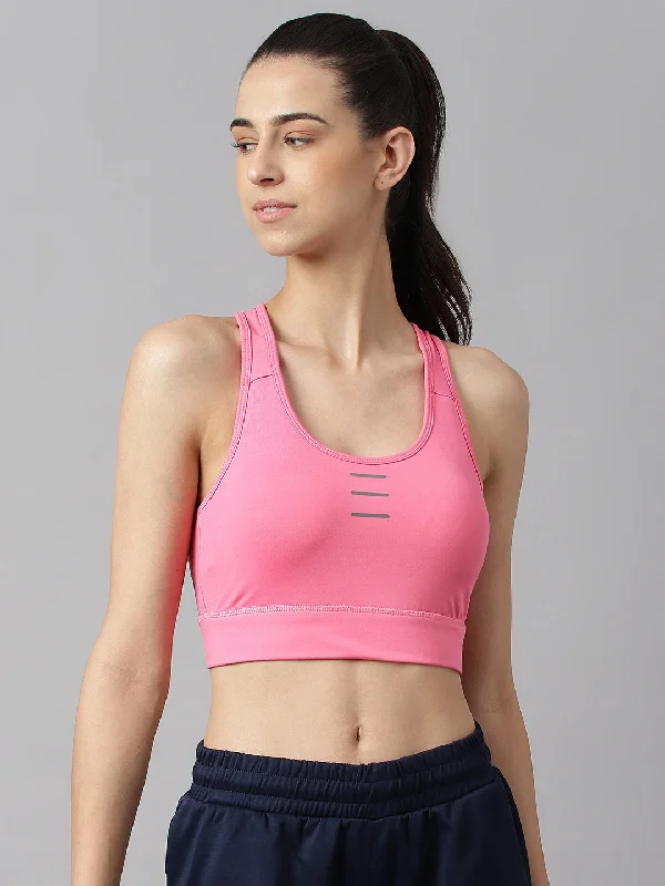 Pink Reflective Sports Bra for Glow -Alcis Women Pink Anti-Static Slim-Fit High Support Sports Bra