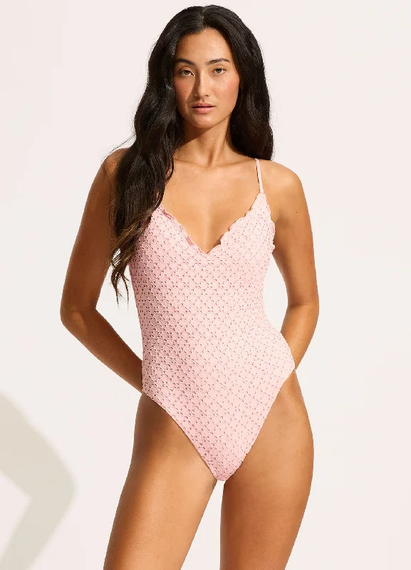 swimwear sleek design -Daydreamer V Neck One Piece - Dusty Pink