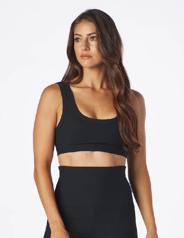 High Neck Striped Sports Bra for Modesty -Ease Bra: Black