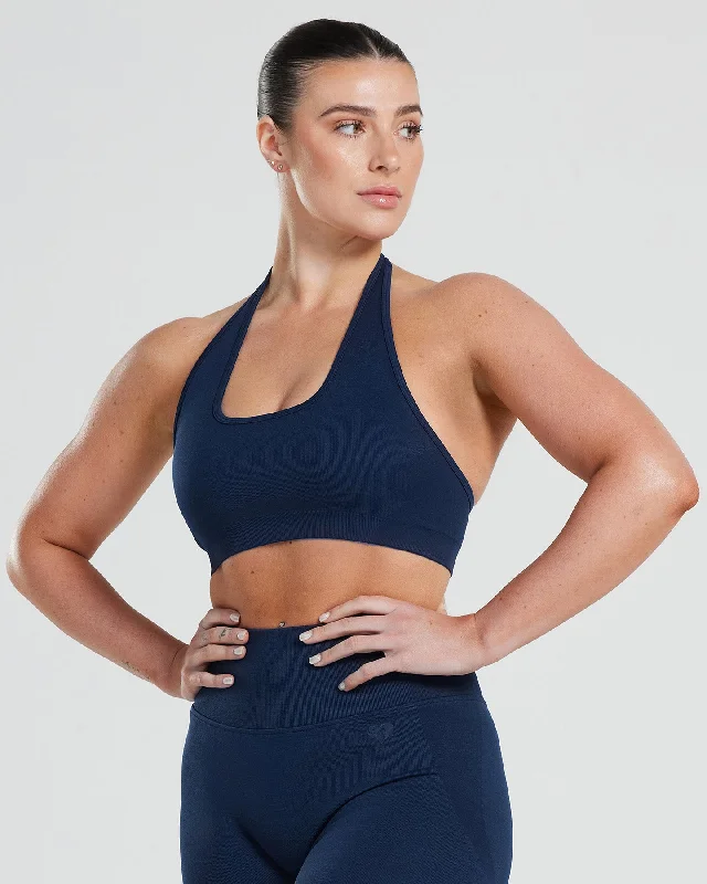 Pull-On Sports Bra for Ease -Motion Seamless Halter Bra | Sapphire Blue