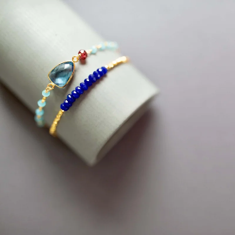 Removable Pad Sports Bra for Flexibility -Bracelet Stacking Set: London Blue Quartz and Lapis Lazuli