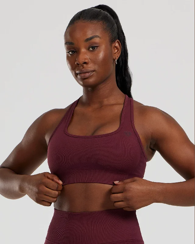 Curvy Pink Sports Bra for Full Figures -Motion Seamless Racer Back Bra | Dark Cherry