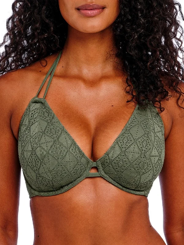 swimwear flex fabric -Nomad Nights Halterneck Bikini Top - Sage