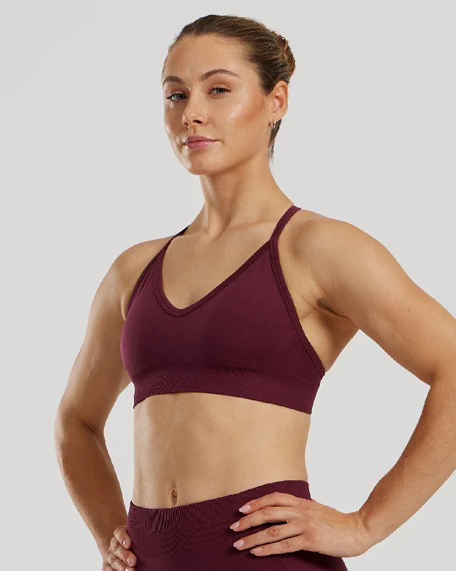 Grey Seamless Sports Bra for Gym -Define 2.0 Seamless Halter Neck Bra | Dark Cherry