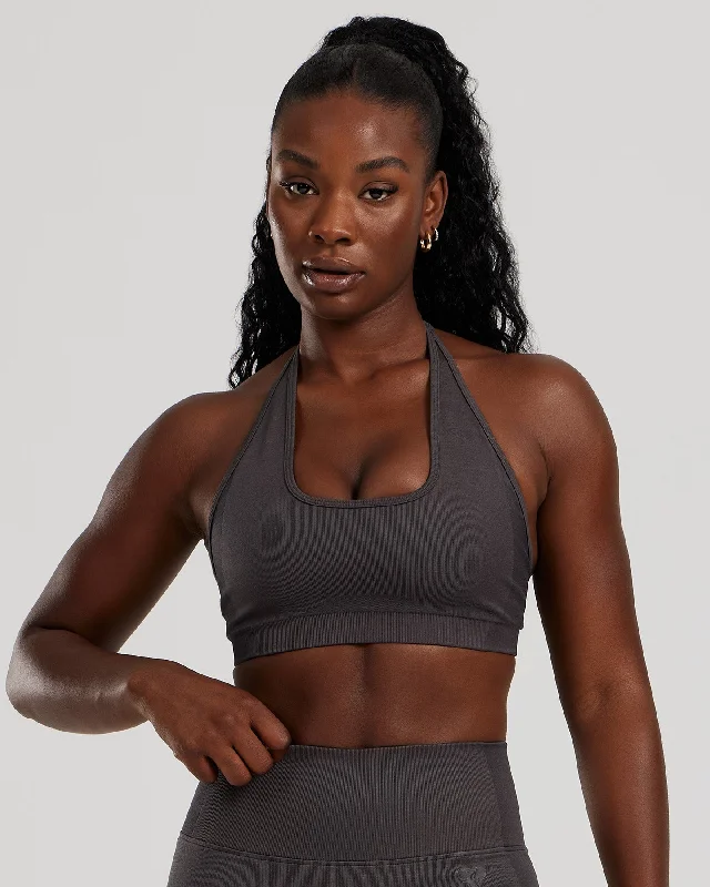 Green Mesh Sports Bra for Freshness -Motion Seamless Halter Bra | Graphite