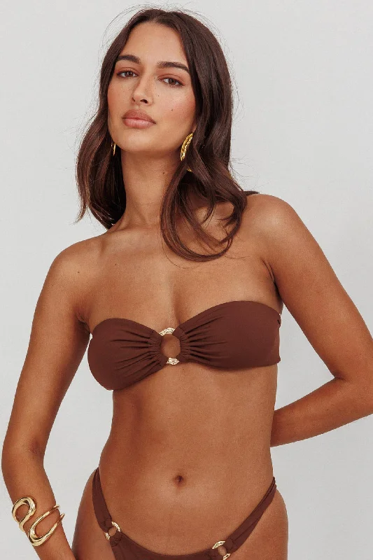 swimwear postpartum -Agape Bandeau O-Ring Bikini Top Choc