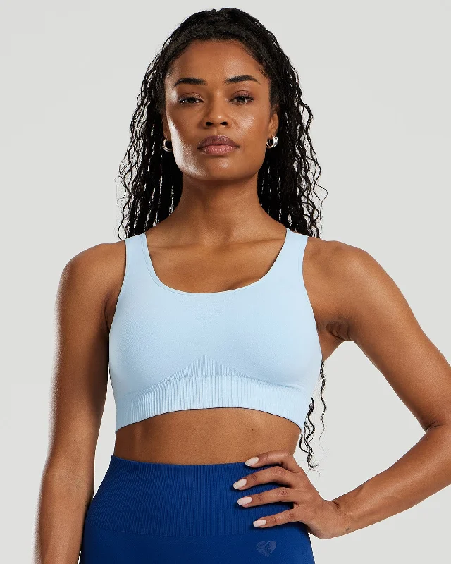 Blue Breathable Sports Bra for Flow -Power Seamless Sports Bra | Powder Blue