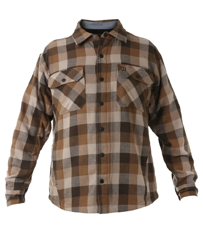 Men's Fleece Lined Flannel Shirt Jacket - Brown Plaid