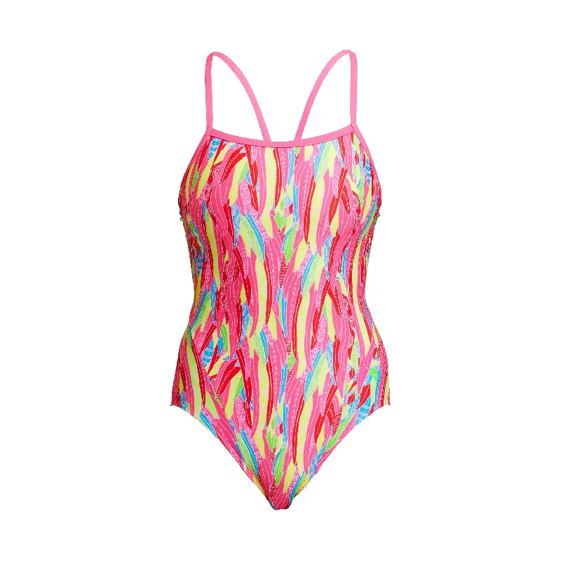 swimwear fun patterns -Feather Flock | Ladies Single Strap One Piece