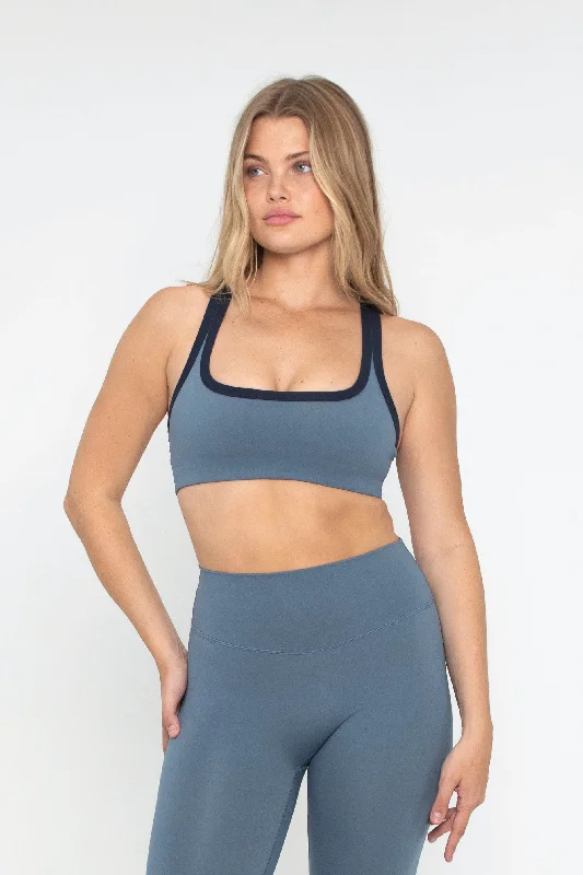 Green Sports Bra for Outdoor Runs -Racer Bra - Denim