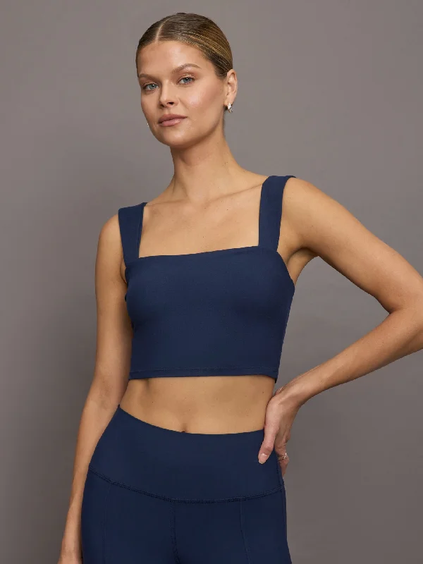 Trendy Sports Bra for Fashionistas -Square Neck Bra Top in Melt - Navy Blazer