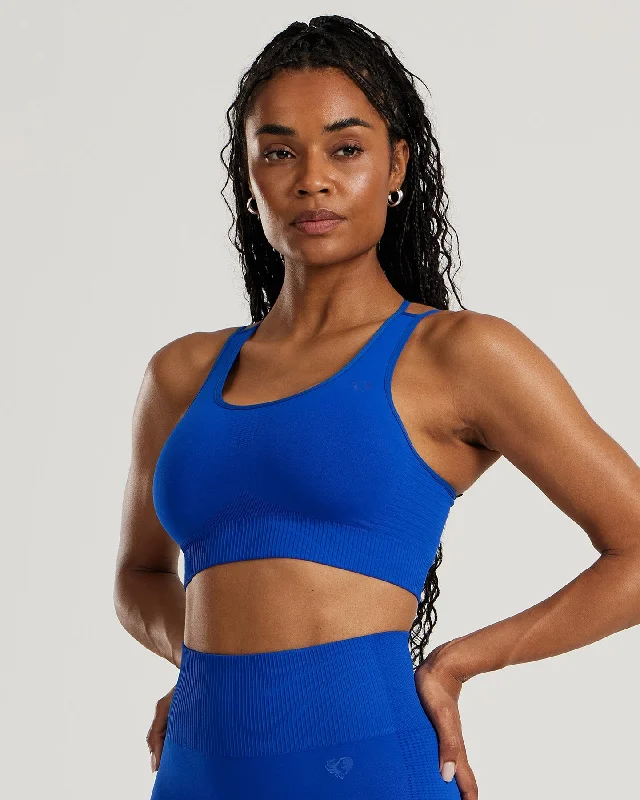 Grey Cropped Sports Bra for Cut -Power Seamless Sports Bra | Electric Blue