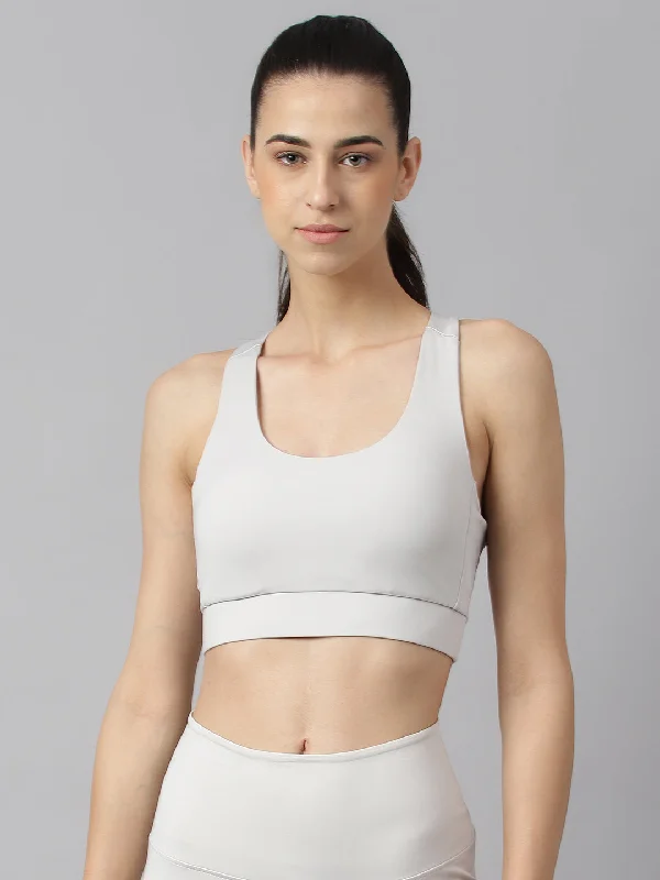 White Low Support Sports Bra for Chill -Alcis Women Light Grey Anti-Static Slim-Fit Low-Impact Sports Bra