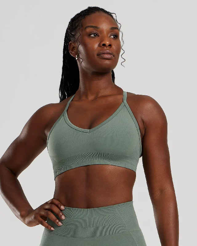 Lace-Up Yellow Sports Bra for Design -Define 2.0 Seamless Halter Neck Bra | Sage