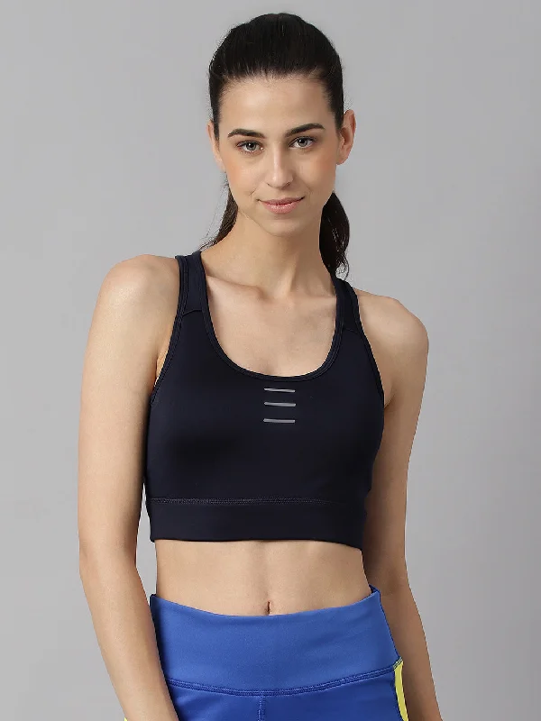 Grey Trendy Sports Bra for Hip -Alcis Women Navy Anti-Static Slim-Fit High Support Sports Bra