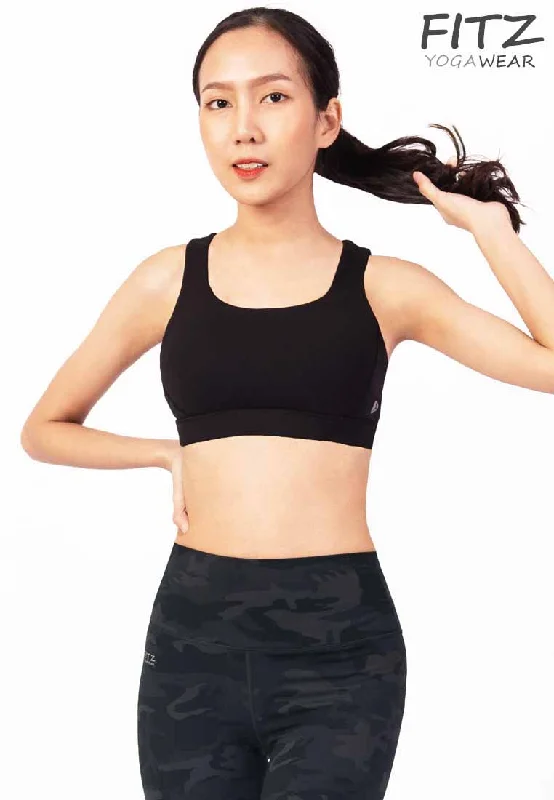 Green Striped Sports Bra for Lines -สปอร์ตบรา บราโยคะ บราออกกำลังกาย Fitz - SixPower Bra - Black