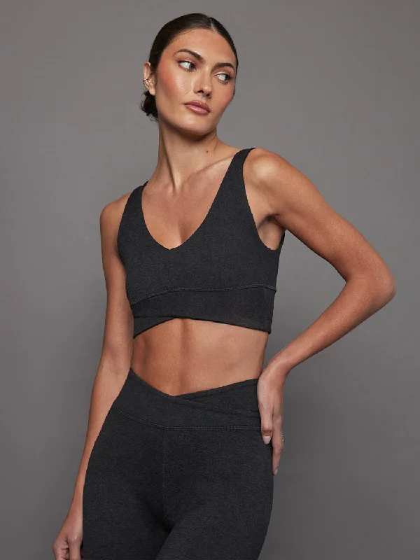 Compression Pink Sports Bra for Gym -Wrap Bra in Heather Melt - Charcoal Heather