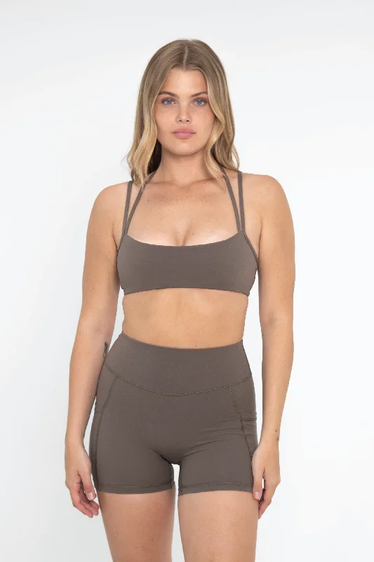 Bamboo Sports Bra for Softness -Double Strap Bra - Walnut