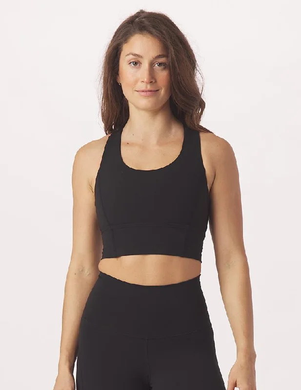 Red Front Zip Sports Bra for Quick Wear -One Crop Bra: Black