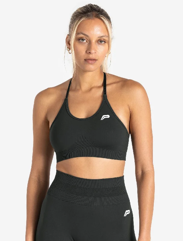 Green Firm Fit Sports Bra for Solid -Scrunch Seamless Sports Bra - Woodland Grey