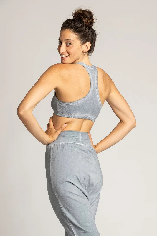 Quick Dry Grey Sports Bra for Hot Days -I'mPerfect Stonewash Racer-Back Bra 50%off