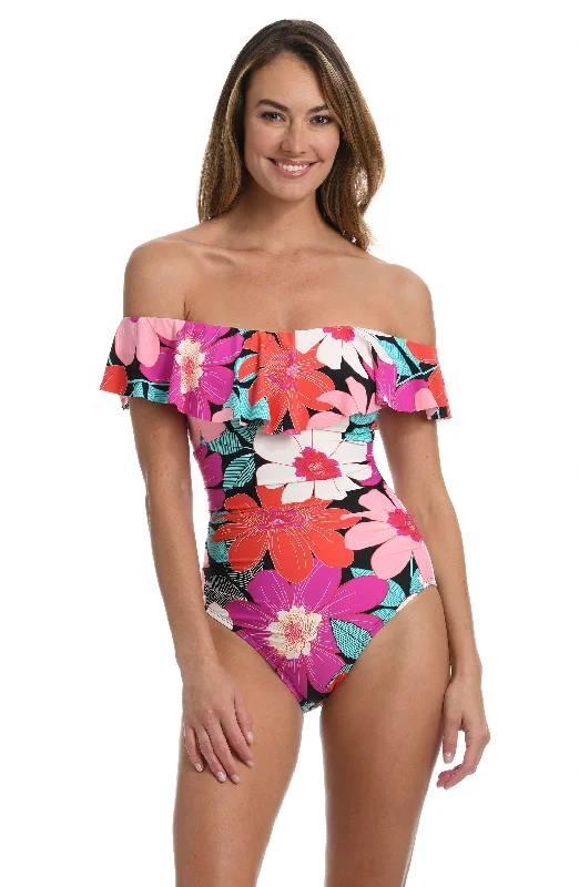 swimwear extra flexibility -SALE La Blanca In Full Bloom Off The Shoulder Ruffle One Piece