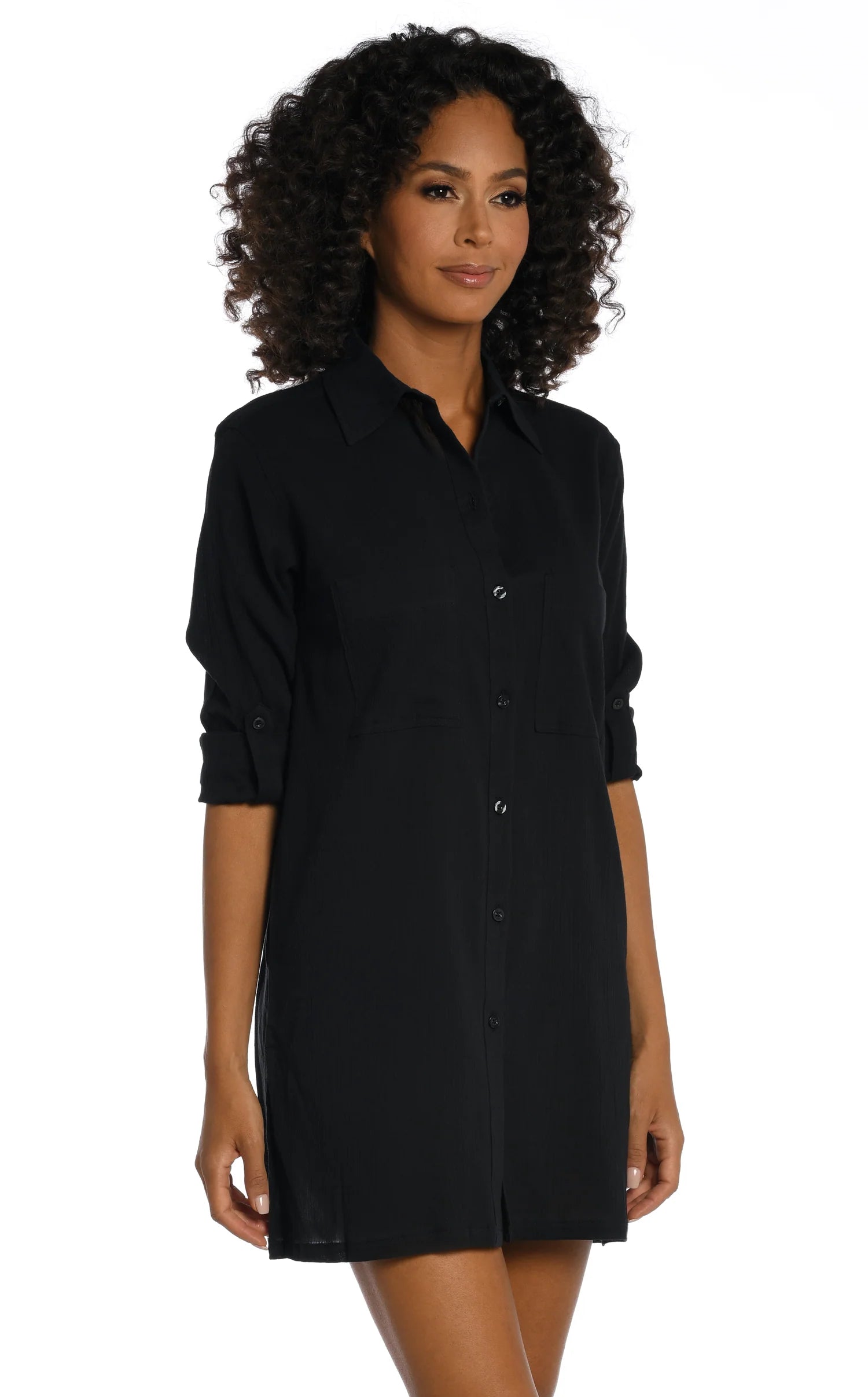 swimwear casual days -La Blanca Island Fare Black Resort Button Down Shirt Cover Up