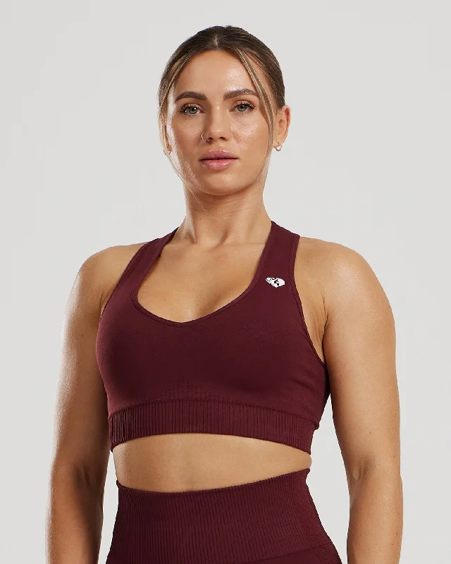 Wireless Grey Sports Bra for Ease -Power Seamless Sweetheart Bra | Dark Cherry