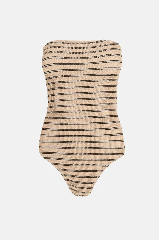 swimwear deep compartments -Sol Stripe Strapless One Piece Black