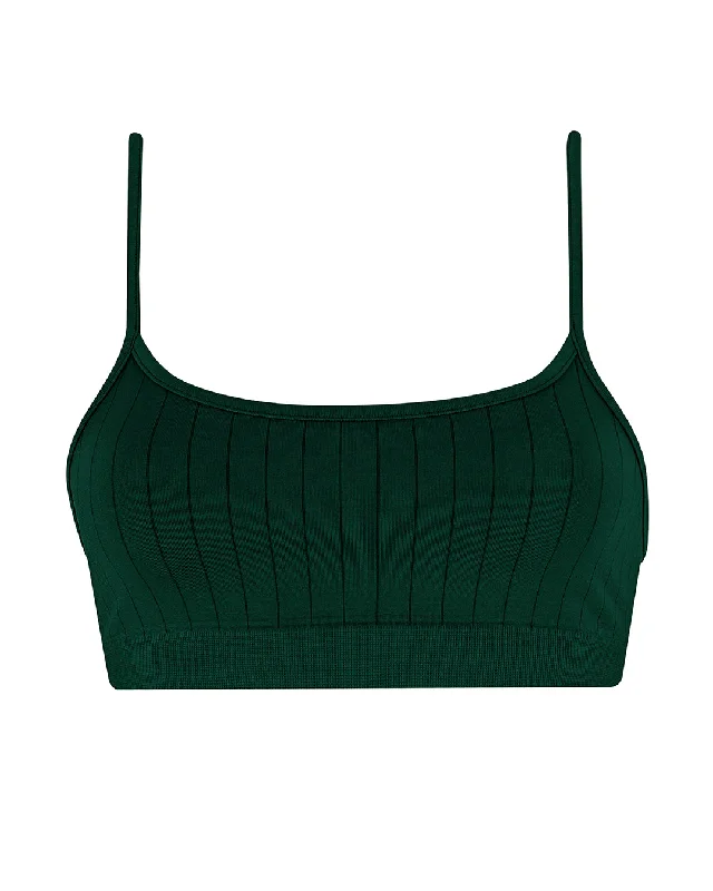 Plus Size Black Sports Bra for Dance -FLAT RIBBED SINCERE Bikini Bra Top | Dark Green