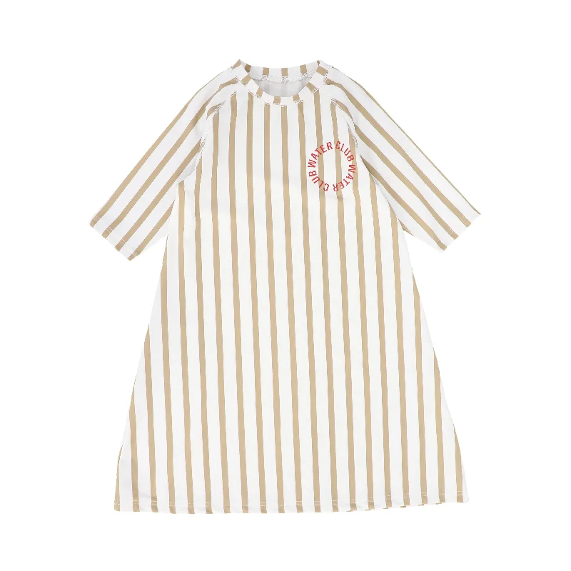 swimwear flexible fabric -WATER CLUB TAN LOGO STRIPED COVER UP [FINAL SALE]