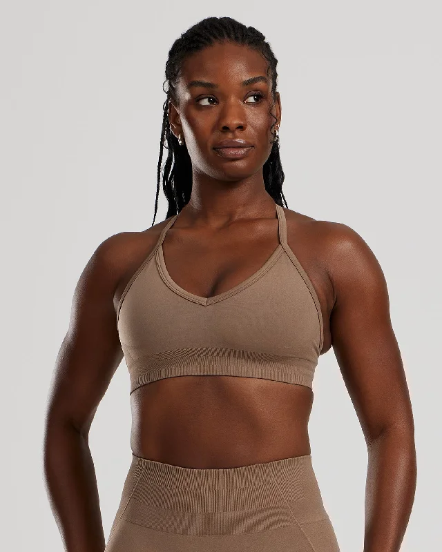 Striped Padded Sports Bra for Yoga -Define 2.0 Seamless Halter Neck Bra | Caribou