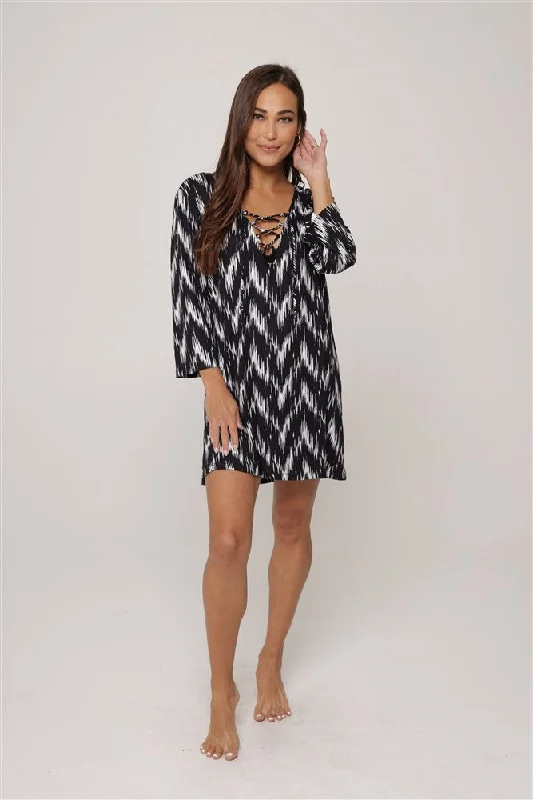 swimwear chilly nights -SALE J. Valdi Midnight Shore Lace Neck Tunic