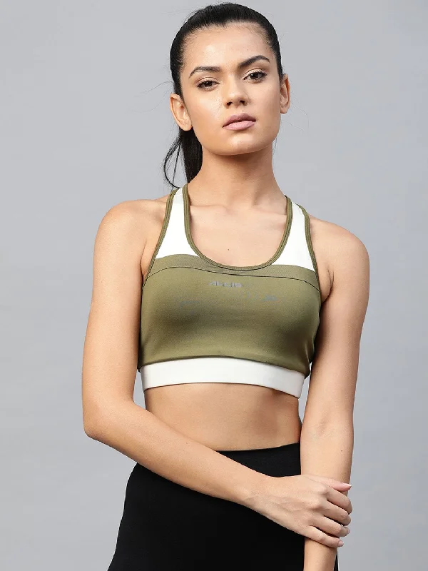 Cotton Sports Bra for Comfort -Alcis Women Olive Green Full Coverage Lightly Padded Workout Bra