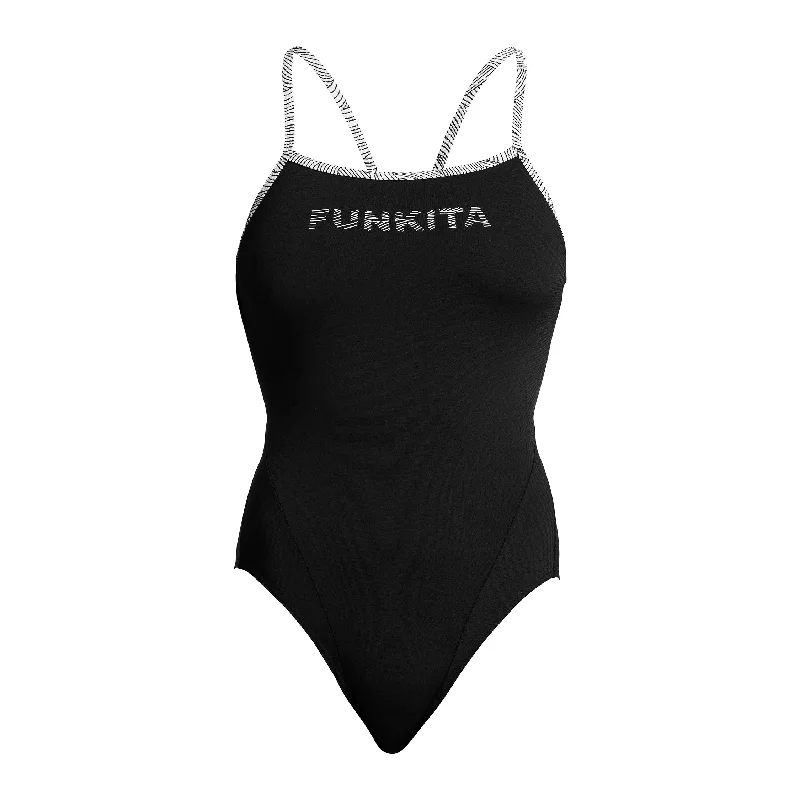 swimwear reflective trim -Black Current | Ladies Single Strap One Piece