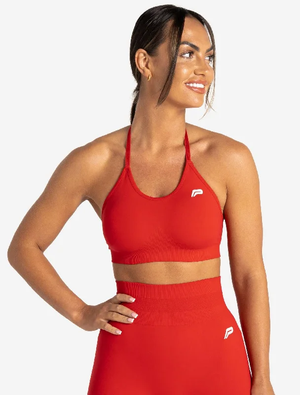 Moisture Wicking Red Sports Bra for Running -Scrunch Seamless Sports Bra - Candy Red