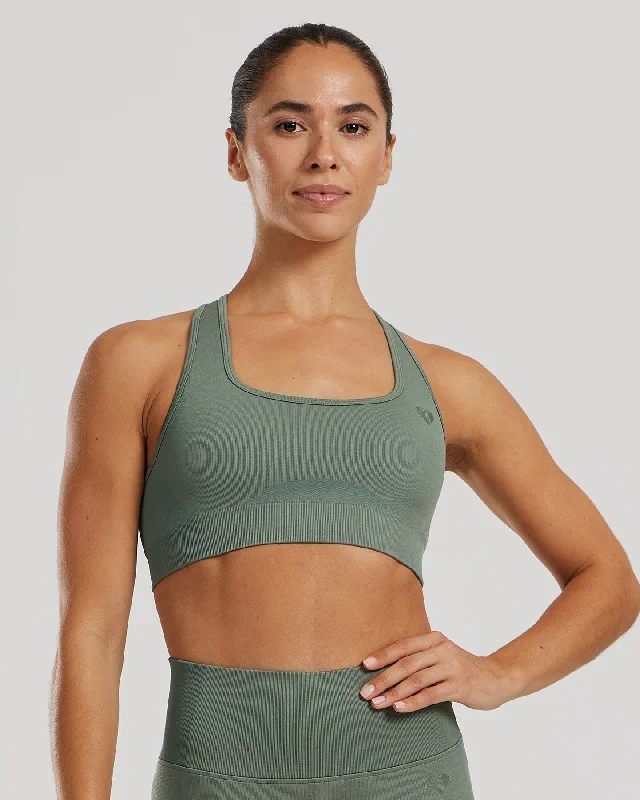 Green Premium Sports Bra for Luxury -Motion Seamless Racer Back Bra | Sage