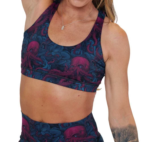 Blue Medium Impact Sports Bra for Steady -Butterfly Back Bra | Kraken