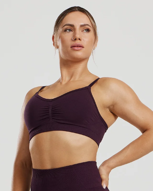 Front Zip Black Sports Bra for Ease -Define 2.0 Seamless Scrunch Bralette | Midnight Plum